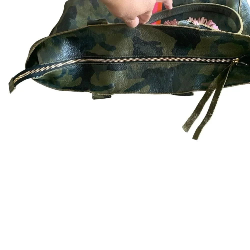 Not Rational Noha Diaper Tote Bag Pebble Leather Camouflage Tassel Stripe Zip Up